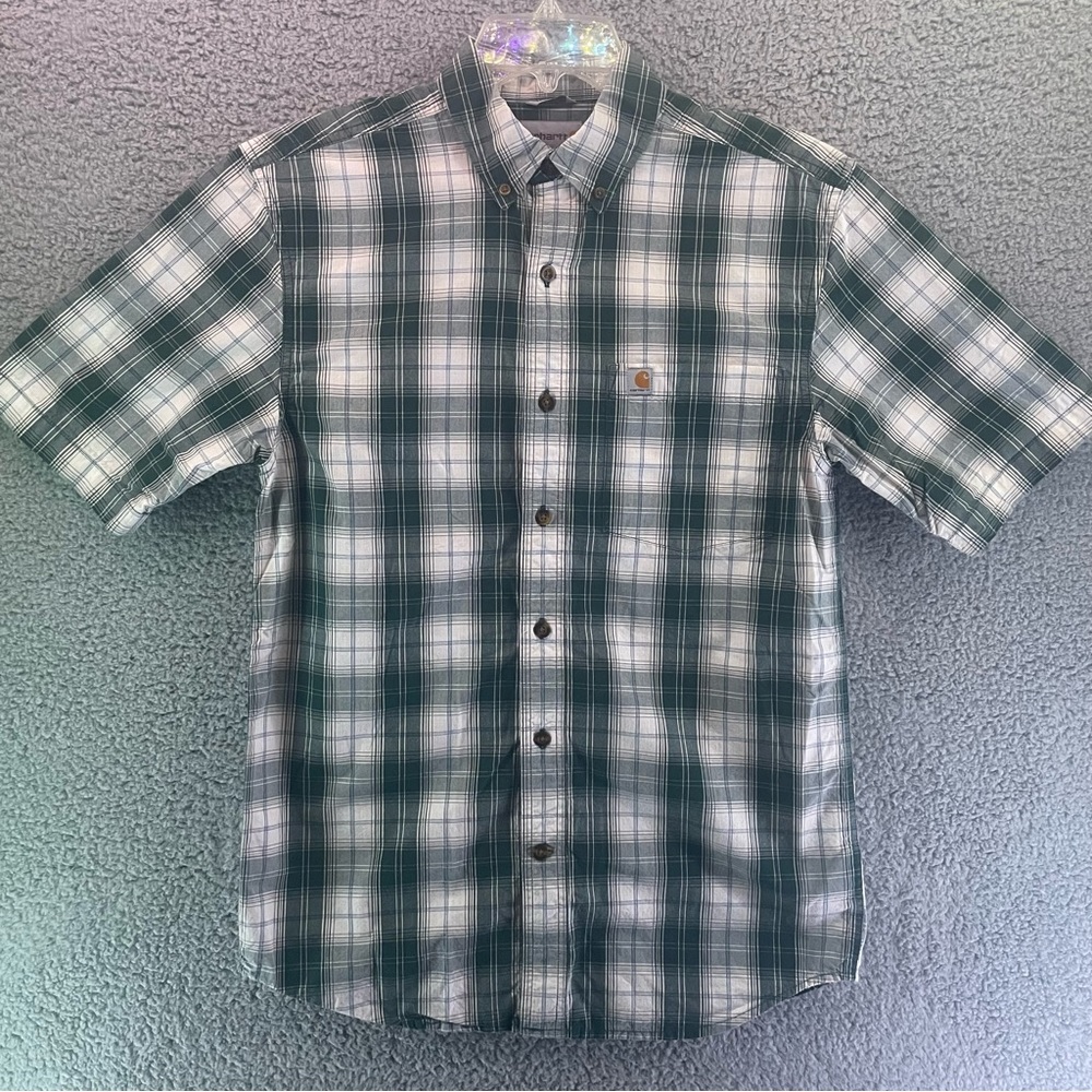 Carhartt Men’s Sz S Button Up Shirt Relaxed Fit Plaid Cotton Short Sleeve